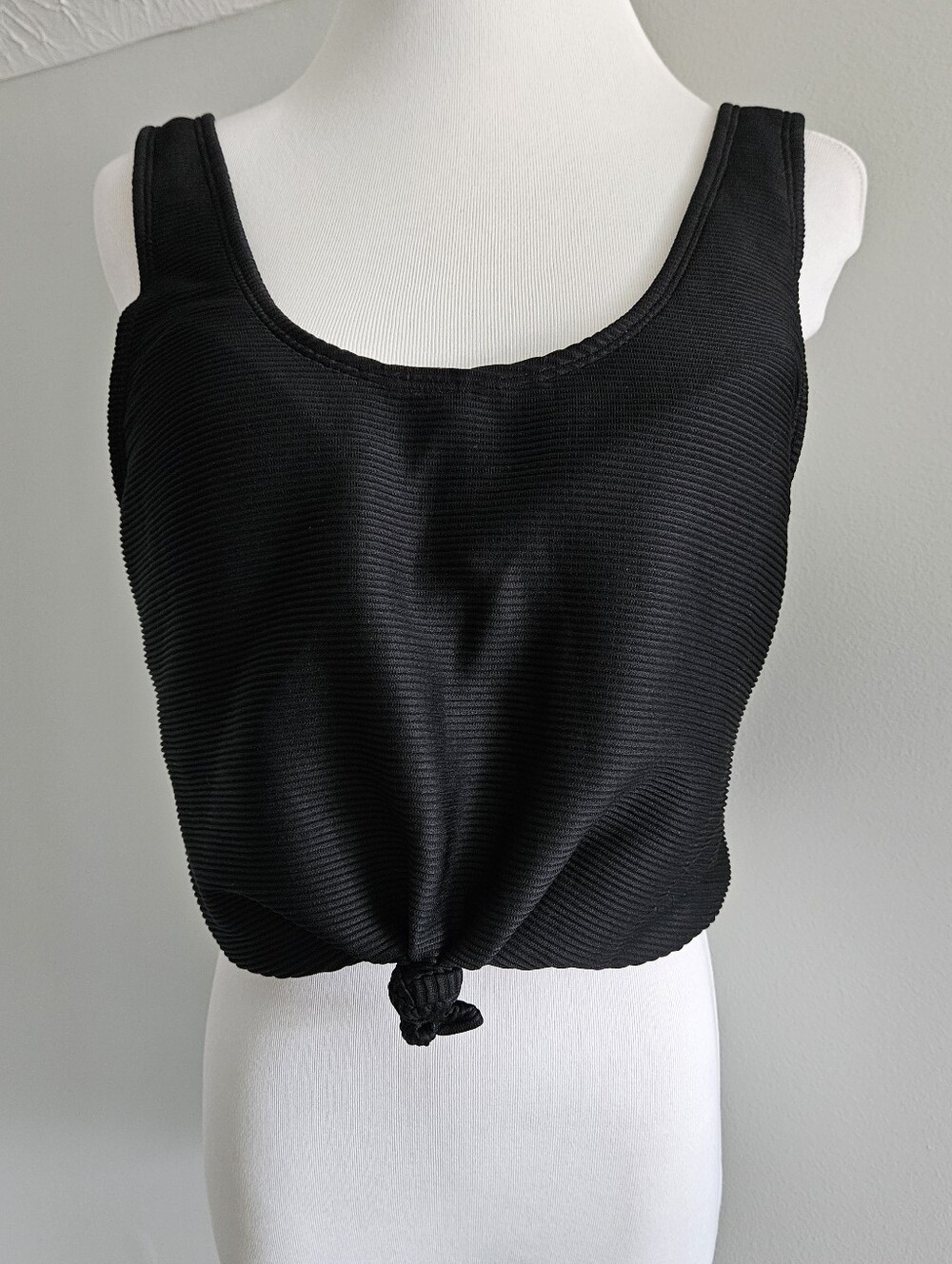 Coral Reef | Black Ribbed Tie-Front Swim Tank Top
